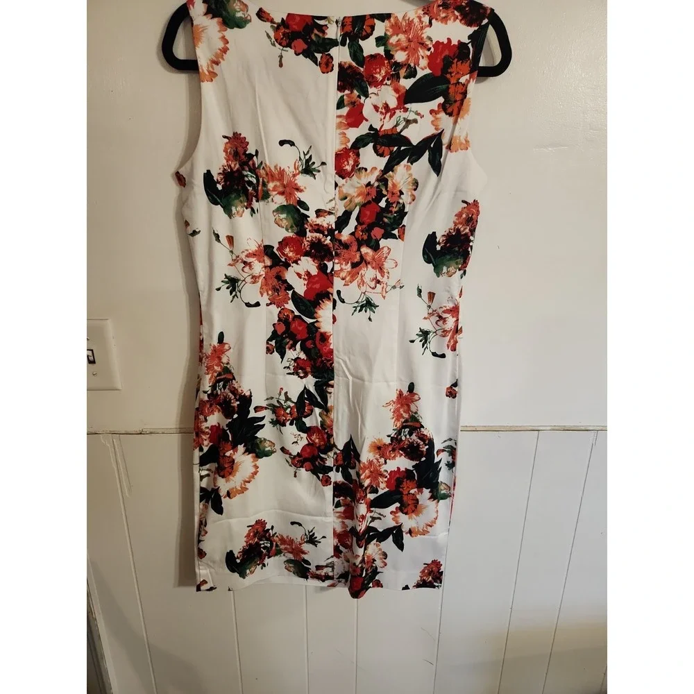Creation L Women Floral Sheath Dress Size 6 White Pink Green Cotton Blend Summer
